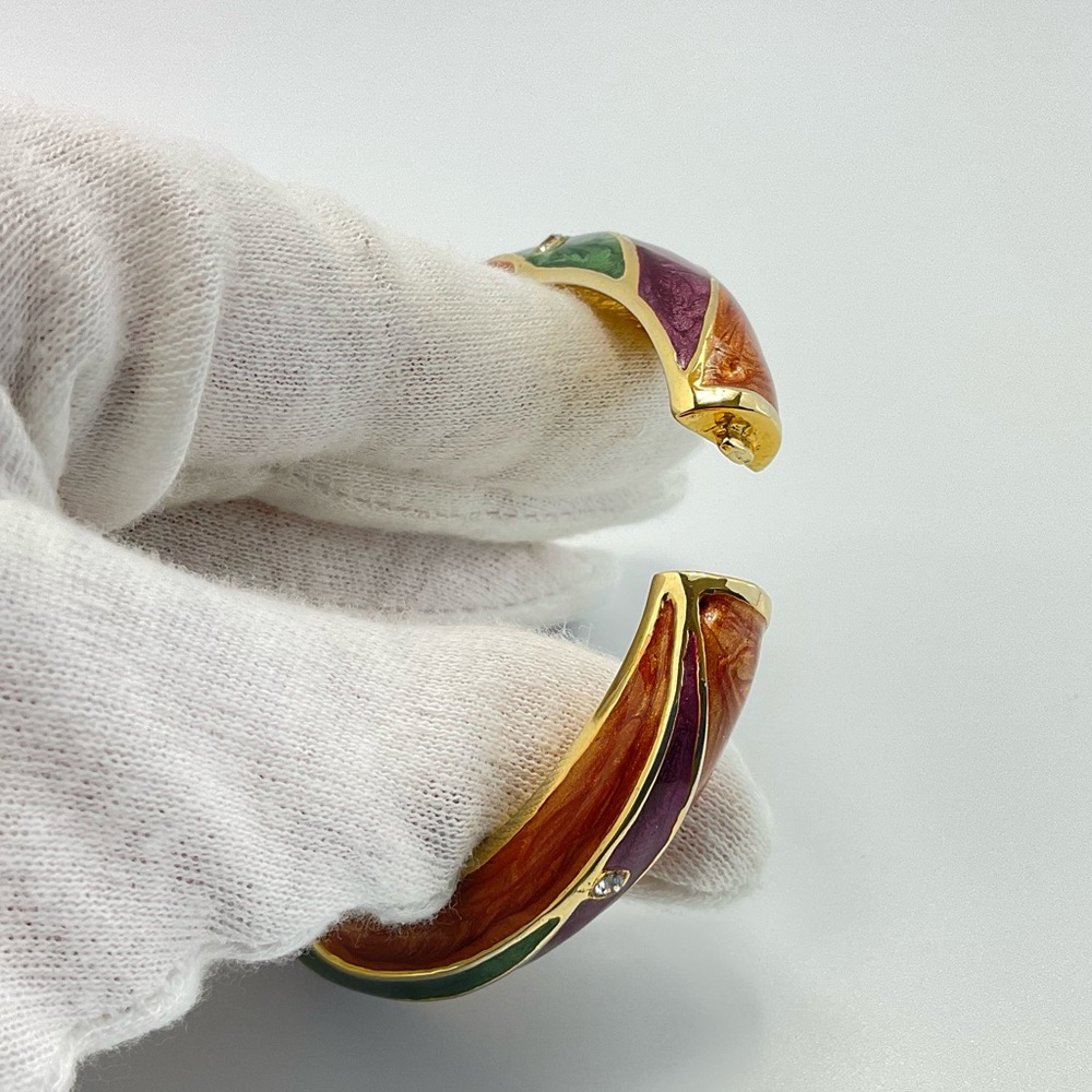 NWOT Enamel Bangle Bracelet with Clear Crystals, Hinged Cuff, Modern, Elegant - Picture 11 of 11